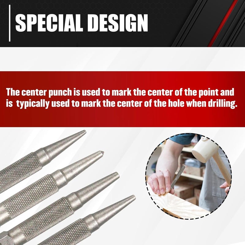 CT+ 4-Piece Nail and Punch Set, 1/32, 1/16, 3/32, 1/8Inch, Nail Setter Punch & Center Punch Set, Professional woodworking and carpentry tool kit - Image 2
